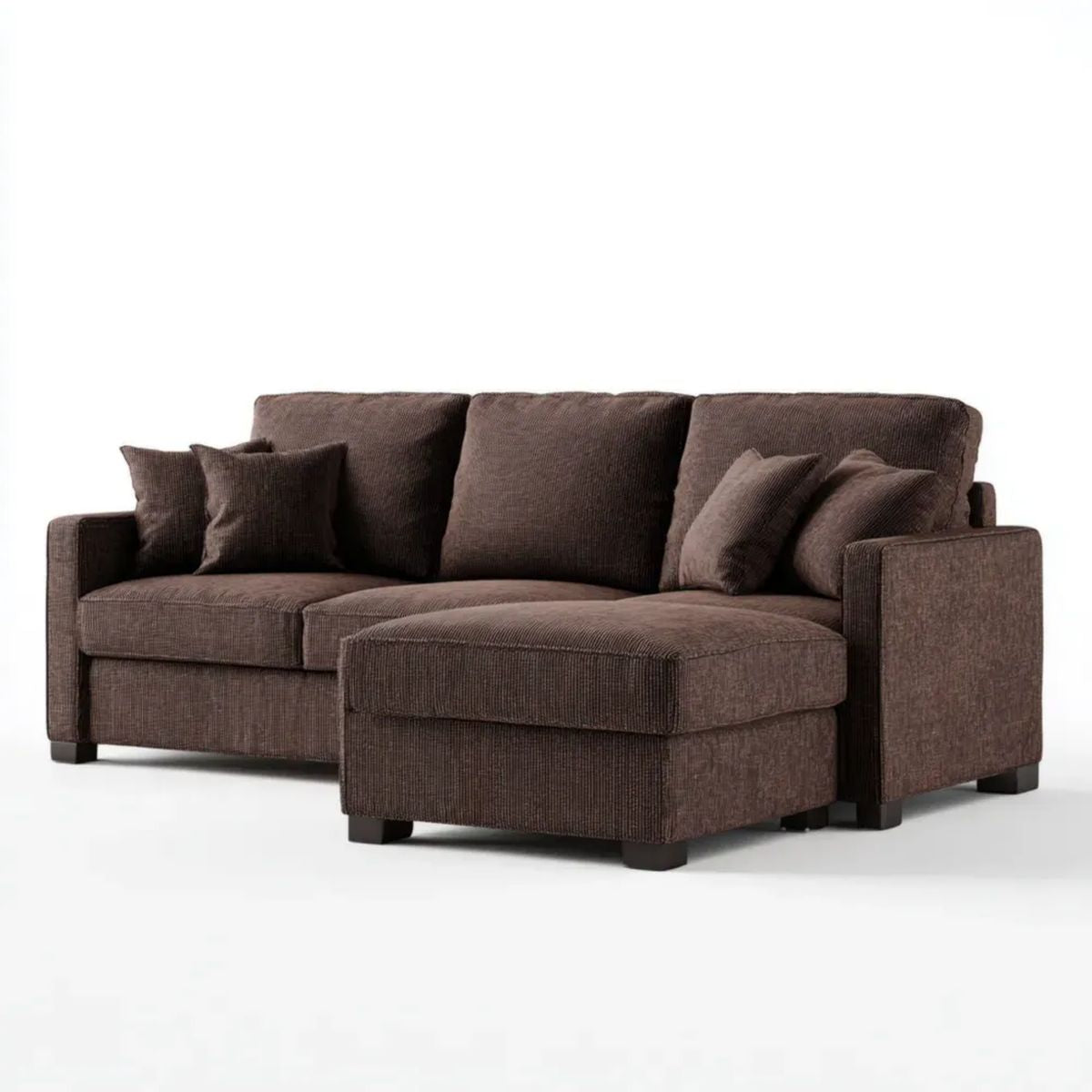 Brązowa sofa narożna z tkaniny sztruksowej, prawostronna, 260 × 165 × 85 cm