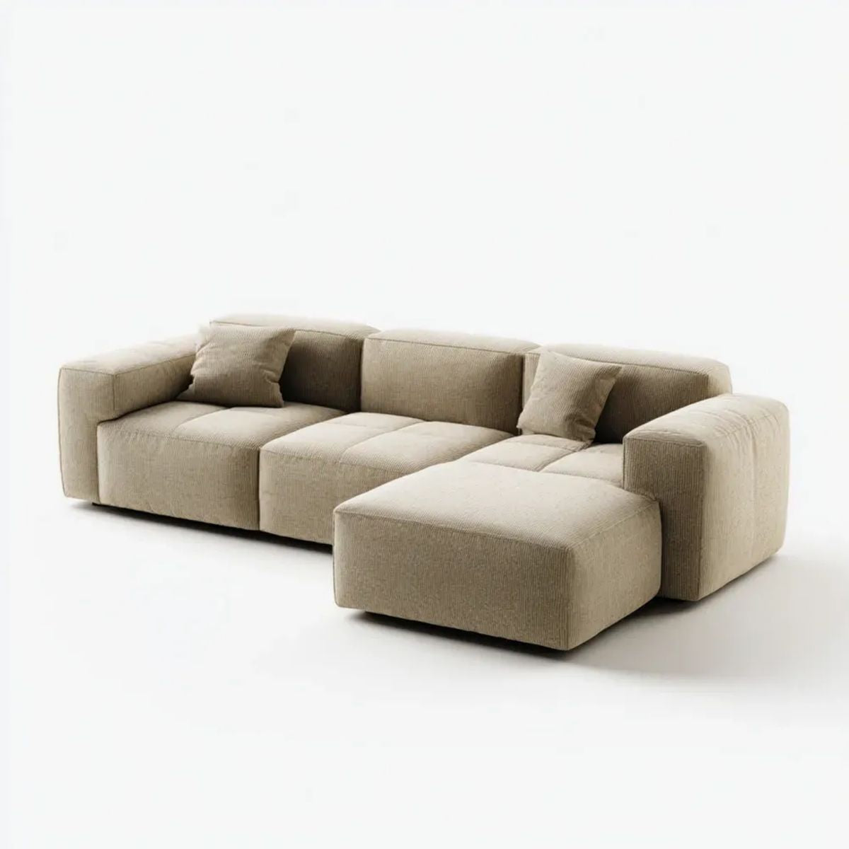 Beżowa modułowa sofa 3-osobowa z pufą, poliestrowa, 260 × 105 × 78 cm