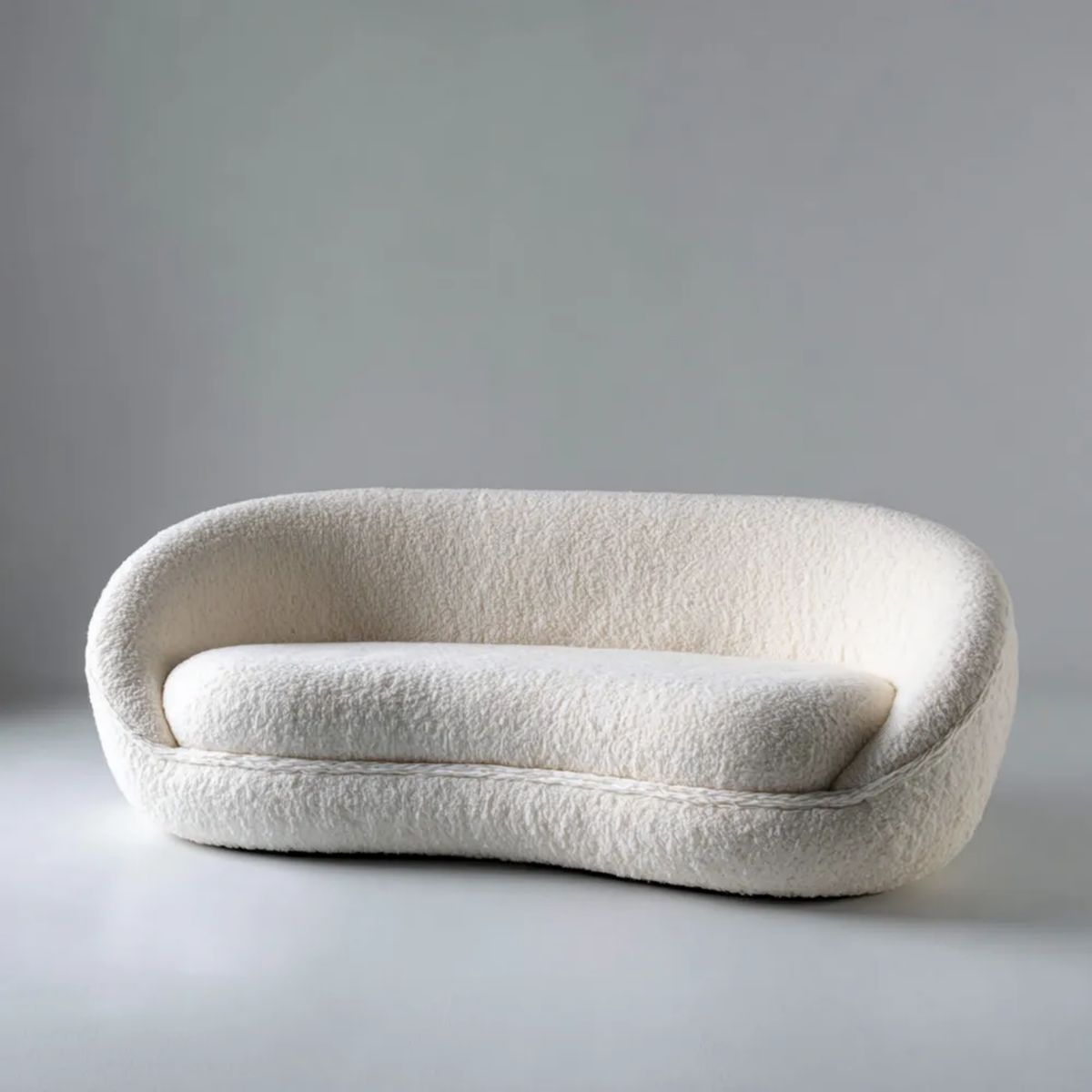 Dwuosobowa sofa owalna ecru z tapicerką bouclé 180 x 95 x 75 cm