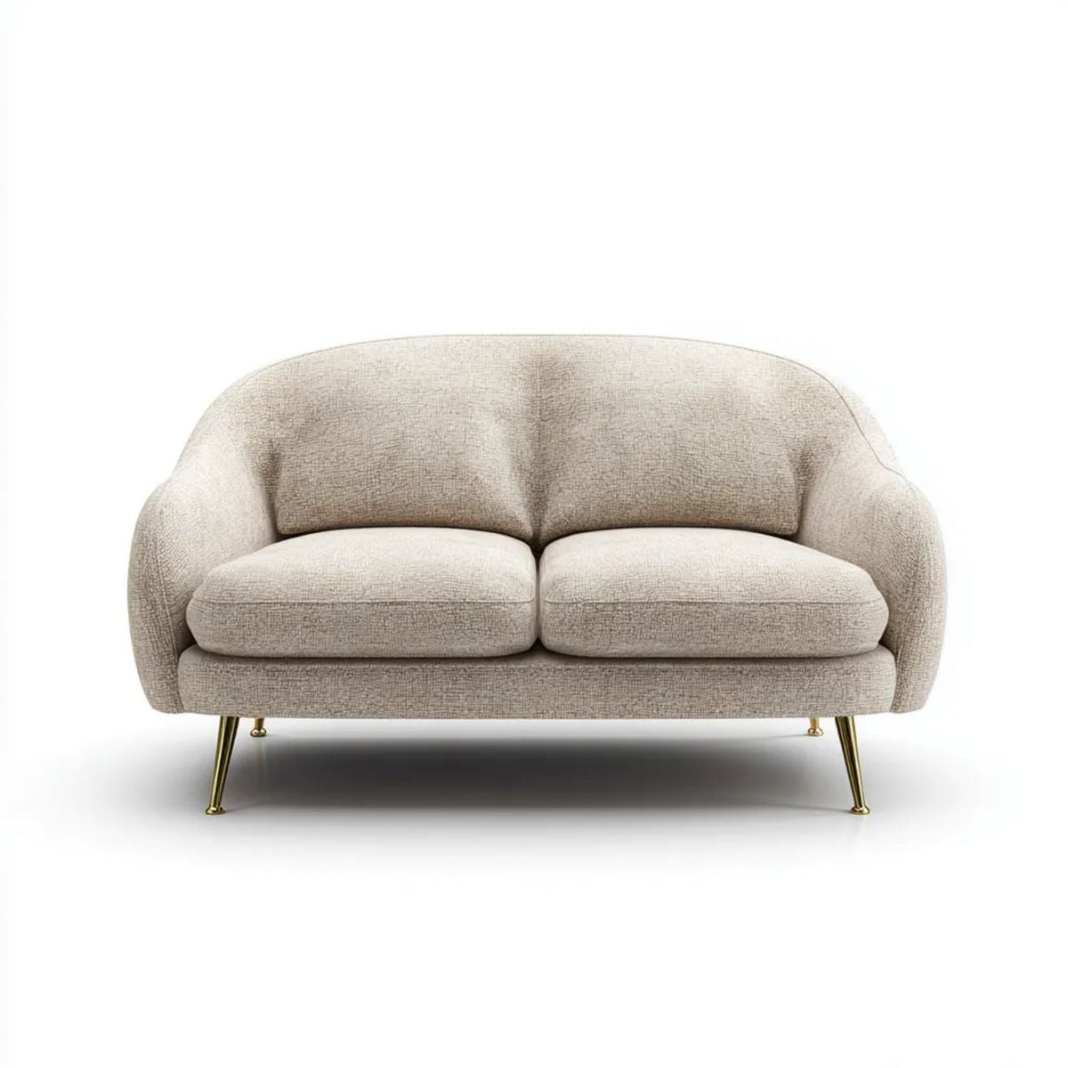 Dwuosobowa sofa z tkaniny beżowa ze złotymi metalowymi nogami, 160 × 85 × 78 cm